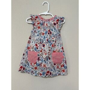 Next Patriotic Floral Dress Baby Girl 12-18 Month Striped Pockets Red/White/Blue